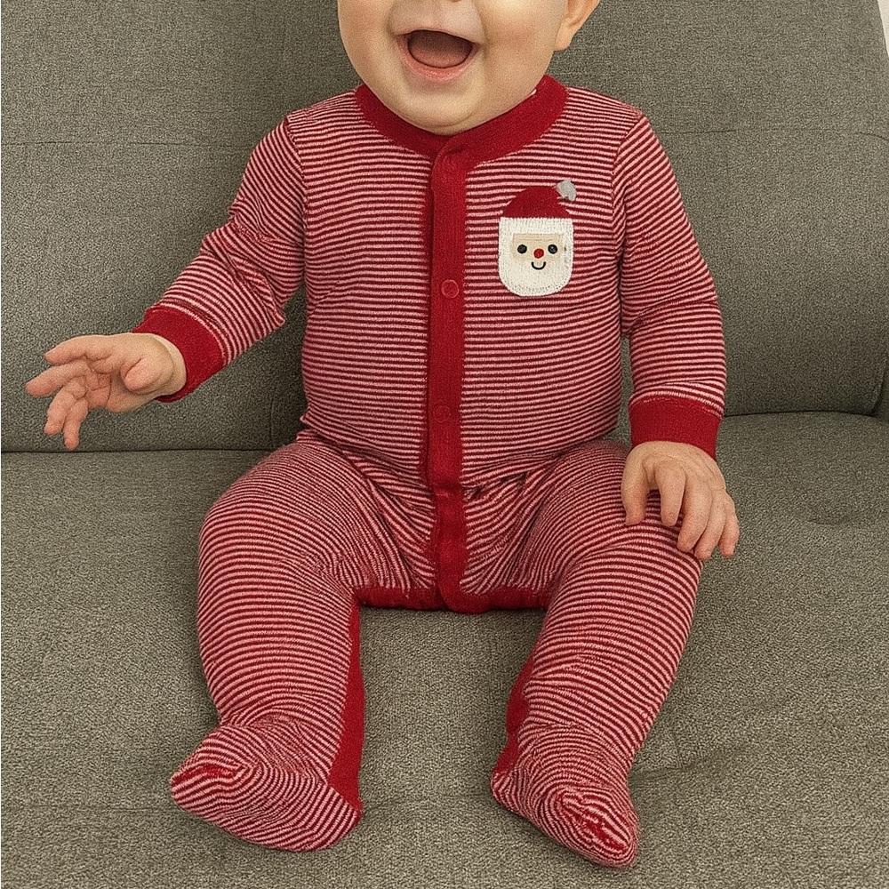 Carter's Red Striped Footie with Santa Patch
